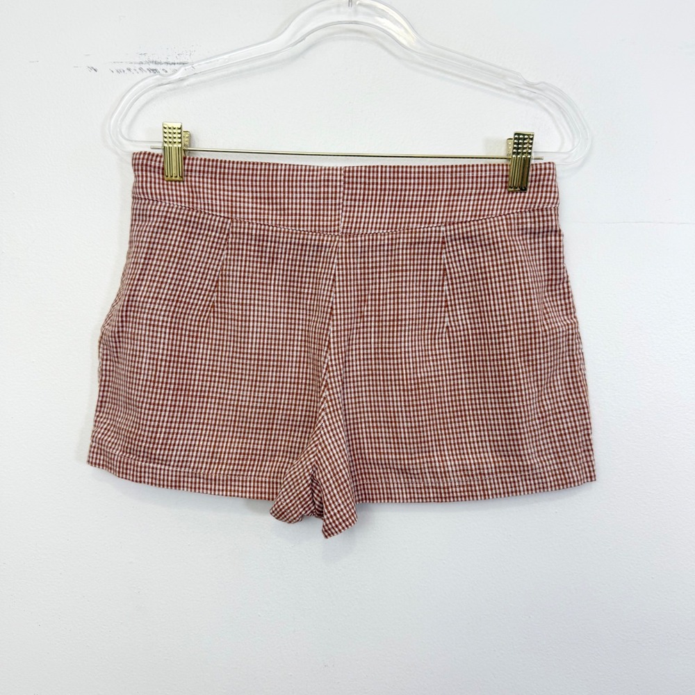 Free People Brown White Gingham High Rise Mini Skort Small - Picture 6 of 6